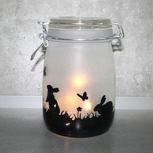 Bügelglas LED Hasenwiese